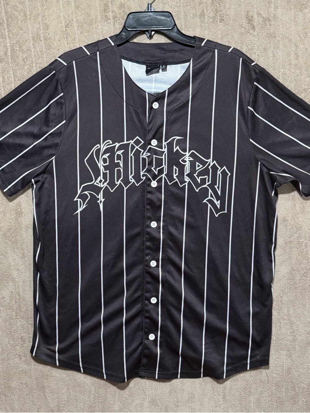Y2K 90’s Disney Mickey Mouse Baseball Jersey XL Black White Pinstripe Classic